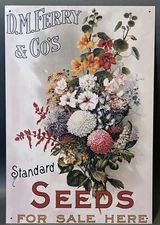 D.M.Ferry & Co's 1993 Standard Seeds Metal Advertising Sign 11x16" Vintage 