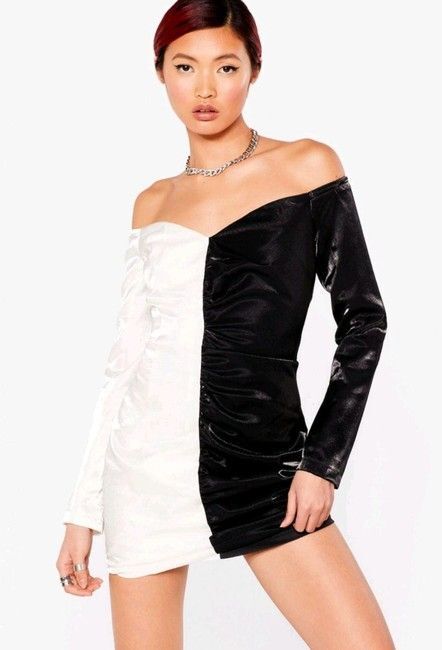 two toned black and white dress NWT Nasty Gal Mini New Night Out Size 2 Colorblock Size:52 Long Classy Black Cocktail Dress RL:3526tues Formal wear adjustable straps