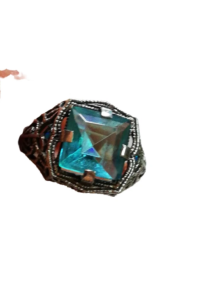 Anello Argento Con Acquamarina Naturale Mis 7 Americana - Immagine 3 di 4