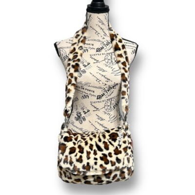 New Gilda Paris Leopard Print Faux Fur Crossbody Shoulder Bag Plush Messenger