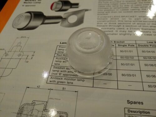 WHITE / CLEAR LIGHT LENS - No. 1231 / 7203 - RUBBOLITE MODEL 50 MARKER LAMP UNIT