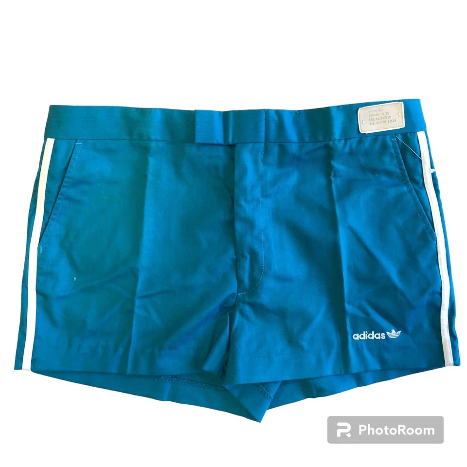 Nuevo Deadstock De Colección Años 70 80 Adidas EE. UU. Azul Aqua TREFOIL LoGo Tenis DÍA Pantalones Cortos 38 Foto 2 de 4