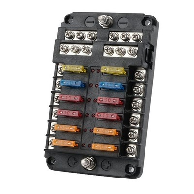 12-Way Fuse Block, DC 12V/24V ATC/ATO Fuse Panel with Ground Bus & LED Indica...