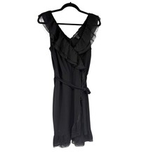 WHBM Black Faux Wrap Sleeveless Dress Womens 6 Whimsygoth