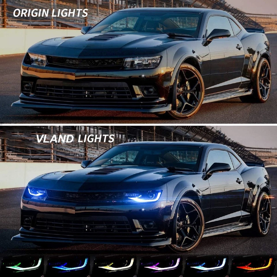 LED Projector Headlights + VLAND Bulbs For 2014-2015 Chevy Camaro w/RGB DRL Sets - Image 4 of 4