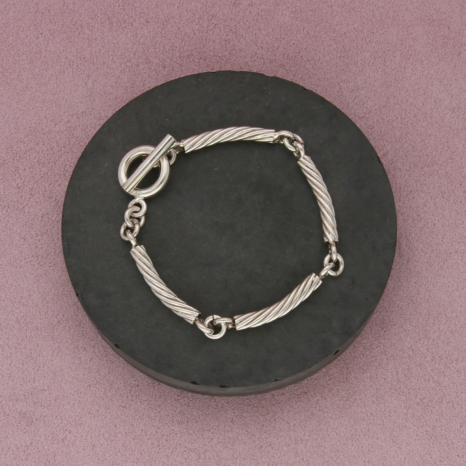 sterling silver twisted cable link toggle bracele… - image 1