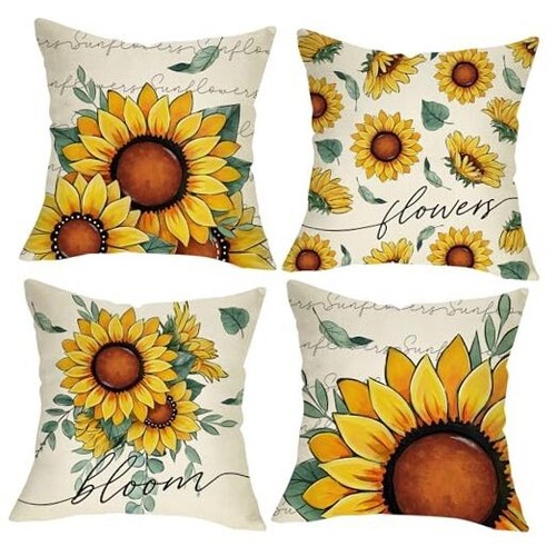 Spring Summer Sunflower Decorative Throw Pillow Covers 18 x 18 Set of 4,
