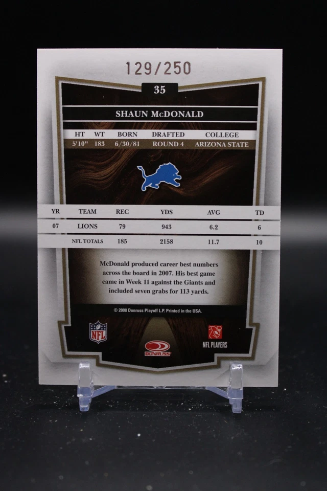 Shaun McDonald, Detroit Lions, 2008 Donruss Classics, Bronze, 129/250, #35 - Image 2 of 2