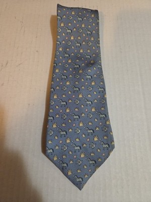 Hermès Paris Silk Tie Blue Zebra & Fish Print Novelty Designer Necktie France