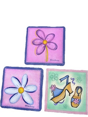 3 Wall Art Tile Girls Room Bathroom Decor By Kathleen Denise Floral Pink 5.5 