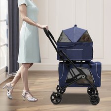 Foldable Pet Stroller Double Pet Stroller 2 Tier Dog Cat 4 Wheels Carrying Cart