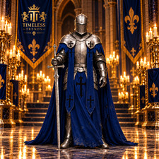Medieval Blue Royal Templar Knight Full Suit of Armor Wearable Steel Crusader