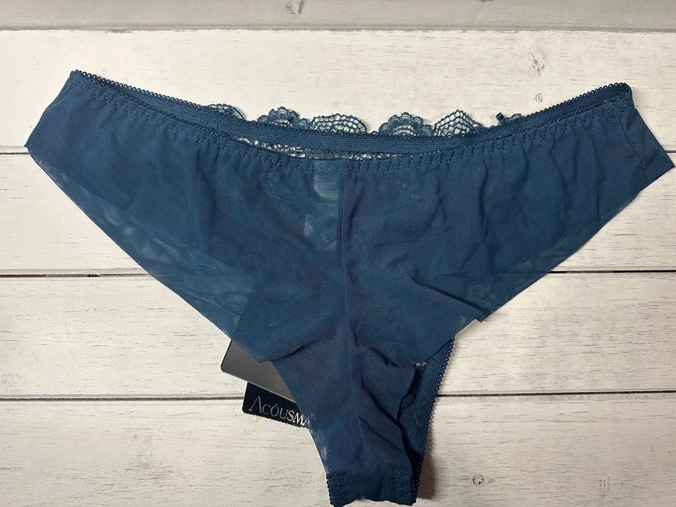 Nuevo con etiquetas Acousma European Mujer Sexy TANGA Panty Descarado en Azul Encaje Transparente • GRANDE Foto 2 de 2