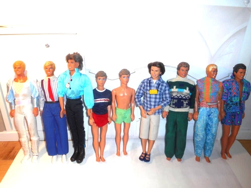 Vintage 9 DOLL LOT KEN KEVIN HAPPY FAMILY DAD ALAN OLYMPIC FIGURE SKATER & MORE