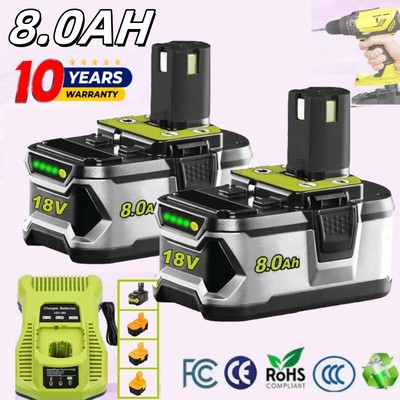 2PCS 18V For RYOBI P108 For One+ Plus High Capacity Li-ion LED Battery