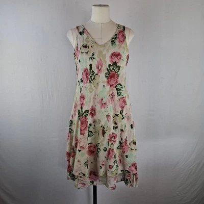 Watercolour Floral Hanky Hem Midi Dress Ruffle Y2K Vintage Fairycore UK 12 rR - Image 1 of 4