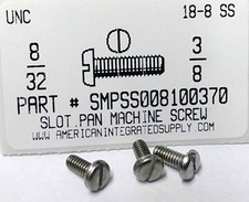 8-32x3/8 Pan Head Slotted Machine Screws Stainless Steel 50