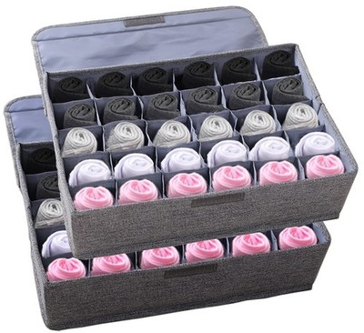 2 Packs Sock and Underwear Storage Closet Organizer with Lids, 30 Cells Folda...