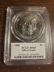 1988  Silver Eagle $1 PCGS Ultra MS 69.  reverse lower label rare