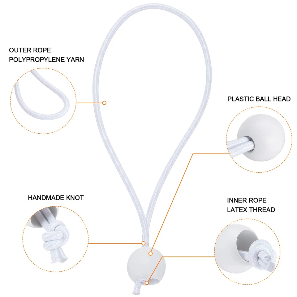 50 piezas de cuerdas elásticas de bola de 8" de alta resistencia bolas elásticas para sostener tienda blancas Foto 4 de 4