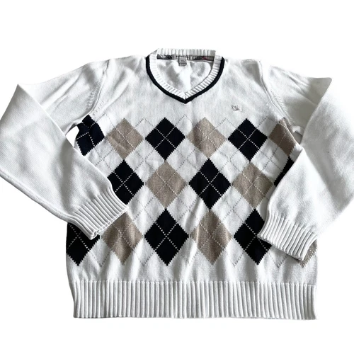 Maglione Burberry ragazzo bianco cotone Argyle scollo a V manica lunga taglia 10