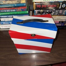 Vintage45 Records Case Cool Red, White Blue Striped VG Hold 40-50 45 s USA
