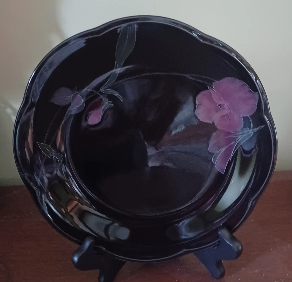 Mikasa Rondo Tango EJ 702 SALAD Scalloped Plates 8-1/8" Black Glossy (4) - Image 3 of 4