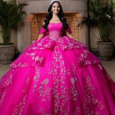 Rose Red Quinceanera Dresses Off  Shoulder Sequin Applique Ball Gowns Sweet 16