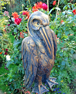 EIN GROSSES GEBISS QUACKSALBER PELIKAN VOGEL STATUE BRONZIERTE NACHBILDUNG 37,5cm hoch