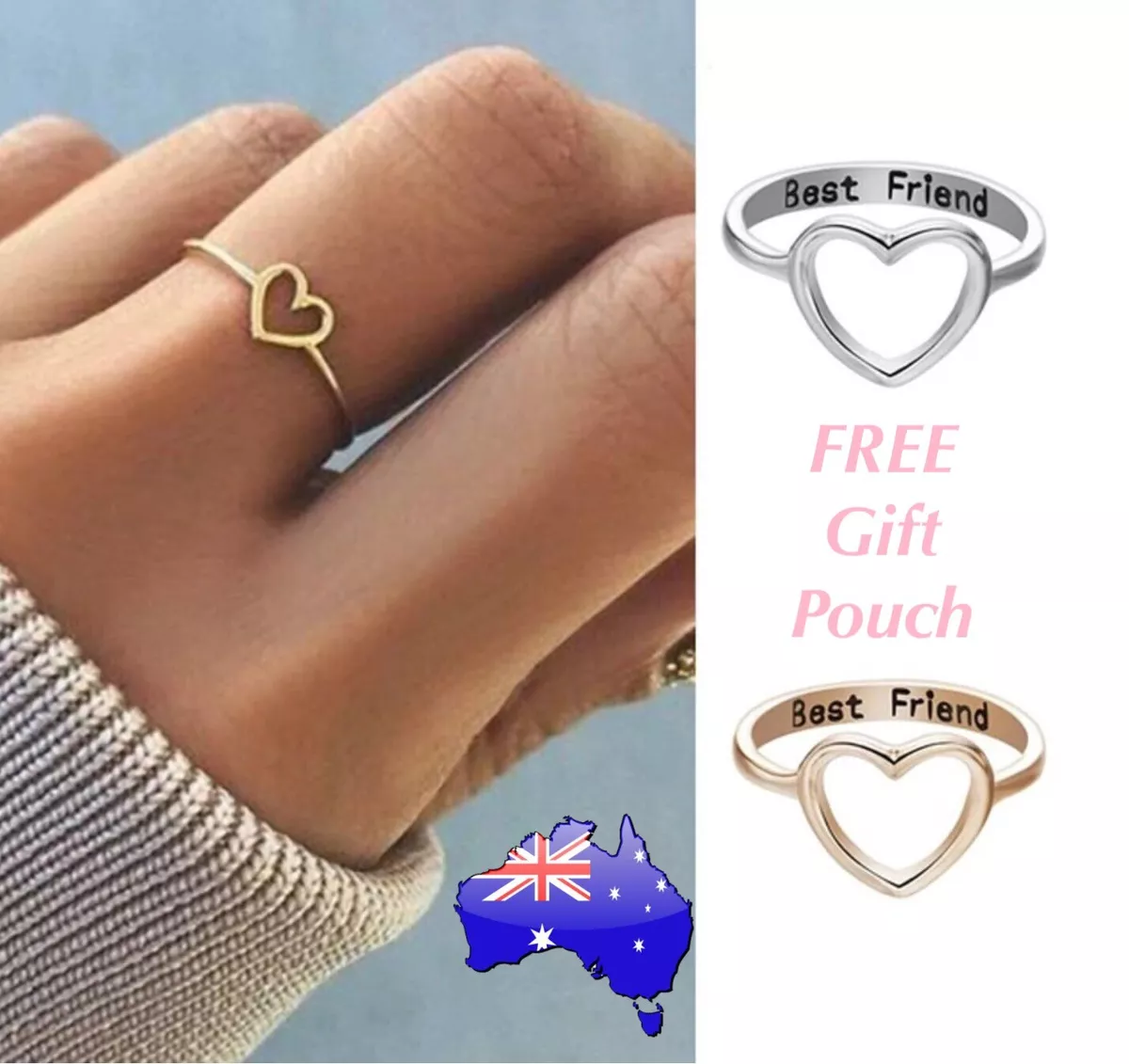 BEST FRIEND Love Heart Engraved Friendship Ring BFF Gift Silver or
