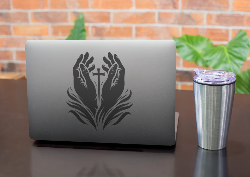 JESUS Praying Hands Cross Car Vinyl Decal Laptop Large Sticker Multiple Sizes - Image 3 of 4