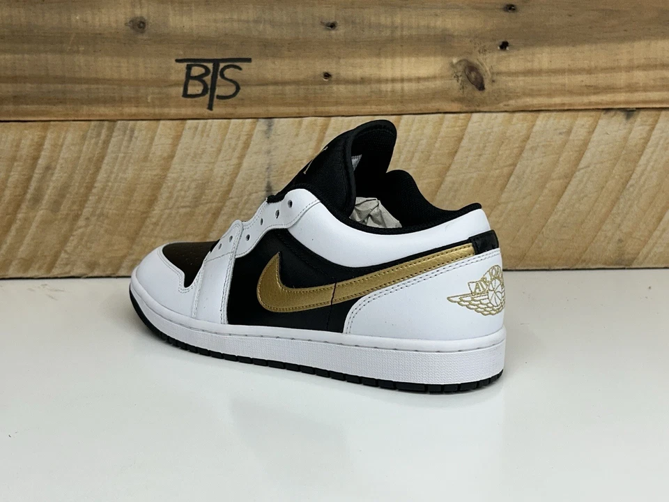 Nike Air Jordan 1 низкий «Металлический золотой свуш» черный белый (553558 172) новые мужские - Изображение 4 из 4