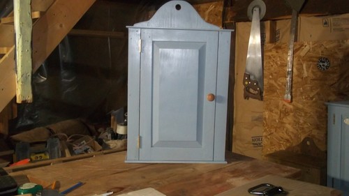 Shaker-style raised panel hanging cabinet, painted gray. - Picture 5 of 5