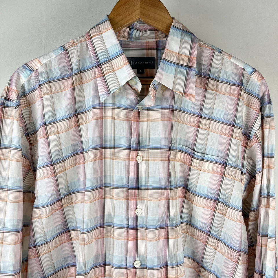 Hickey Freeman Multicolor Plaid Shirt Button Up Long Sleeve Mens Large - Image 2 of 4