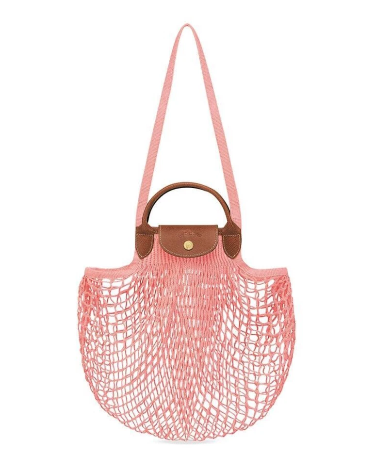 Longchamp Le Pliage Filet Knit Mesh Handel Bag Shopper ~NWT~ Blush