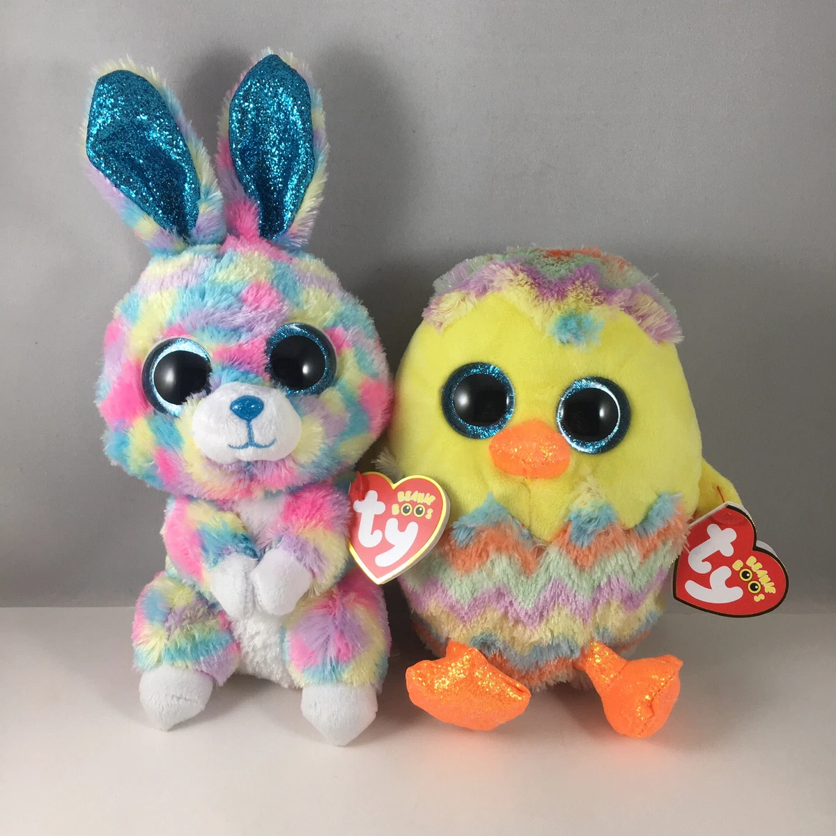 Ty Beanie Boos Set - HOPS & CORWIN the 2023 Easter Bunny and Egg Chick (6  inch)