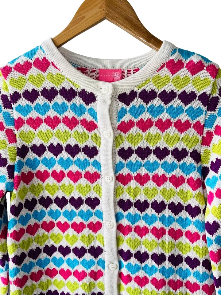 J. Khaki Girls Size L Heart Print Button Front Cardigan Sweater  - Image 2 of 4
