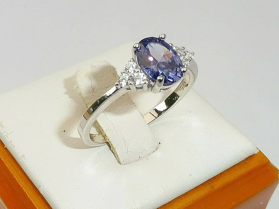 Anello da donna in argento sterling 925 con tanzanite e zaffiro bianco - Immagine 4 di 4