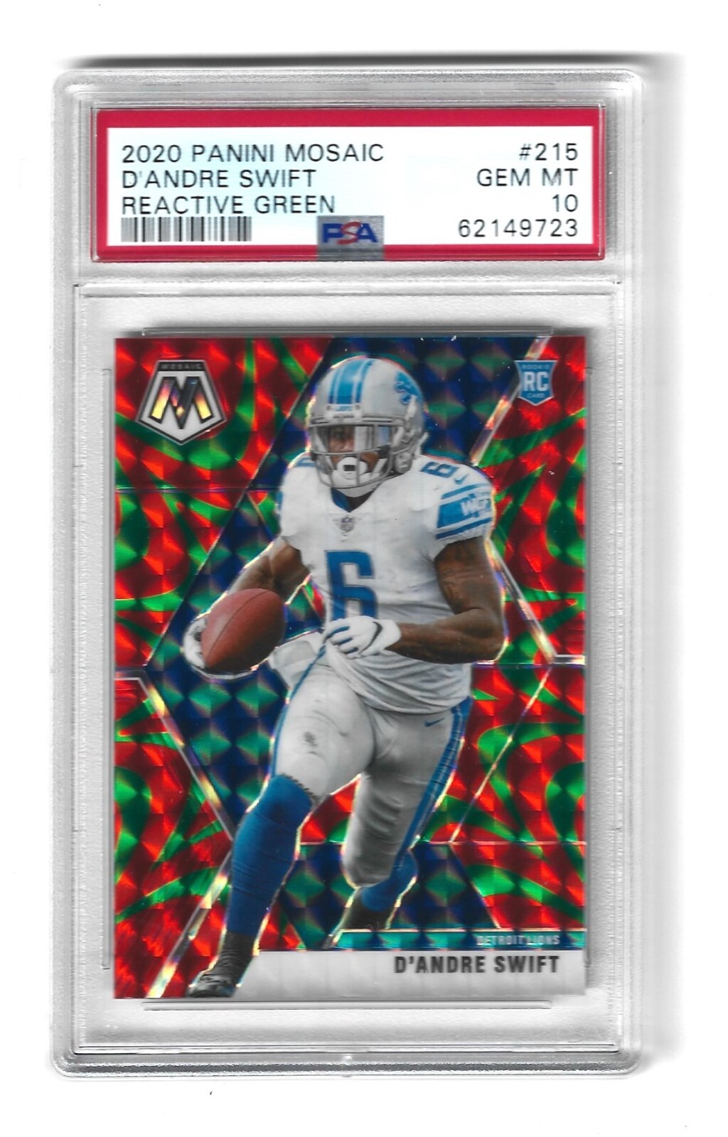 2020 Mosaic D'andre Swift Reactive Green PSA 10 PRIZM Rookie Lions Eagles