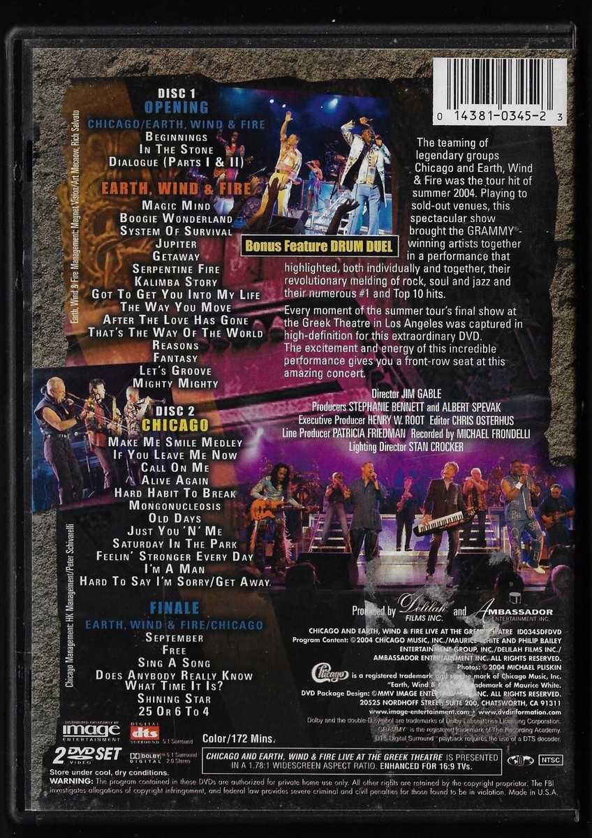 シカゴ・ヴイエス・アース・ウィンド&amp;ファイアー 「ライヴ・アット・ザ・グリーク・シアター」 [DVD] Amazon.com: Chicago and Earth, Wind & Fire: Live at the