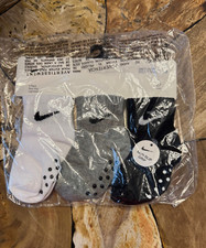 New NIKE No Slip Ankle Socks Set of Three (3) 12-24 Months (Black, White, Gray)