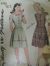 Vintage 30's Simplicity 4783 DART-FITTED BODICE DRESS Sewing Pattern Women Teen