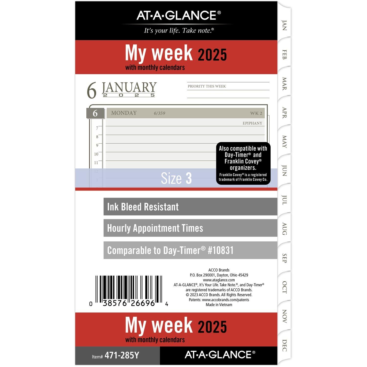 AT-A-GLANCE 2025 Planner Refill Weekly & Monthly 3-3/4