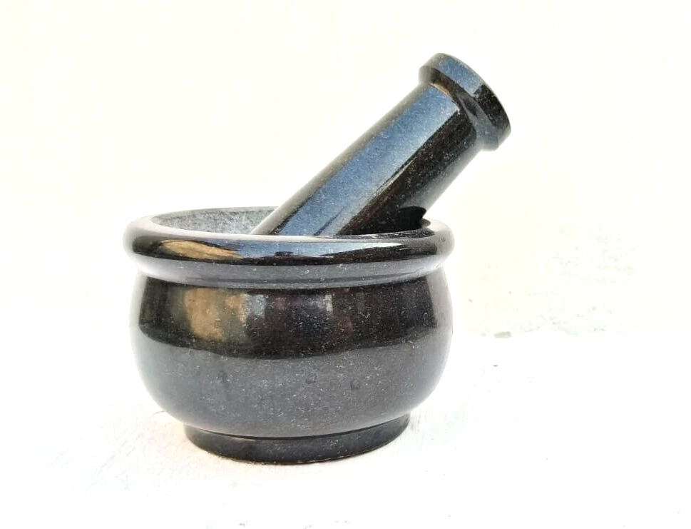 Black south Indian granite stone big mortar pestle set 6x 4 inches medicinal use
