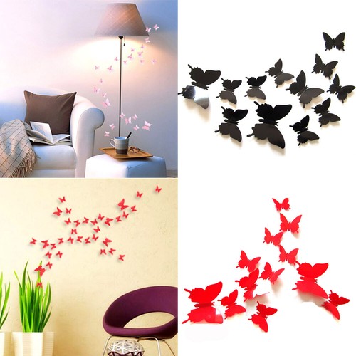 12pcs 3D Butterfly Wall Stickers Art Decals Home All Room Decorations Decor Ki * - Picture 1 of 27