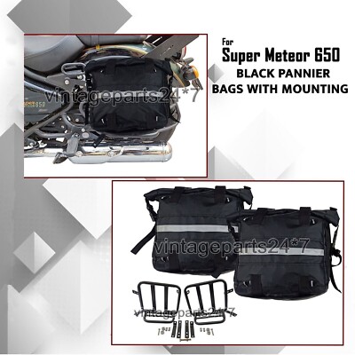 For Royal Enfield Super Meteor 650 Canvas-Satteltaschen & Montage schwarz