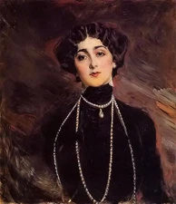 Oil painting giovanni boldini - portrait of lina cavalieri with necklace canvas