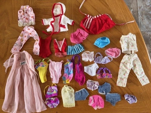Vintage Lot of 30 Pieces Barbie Doll Clothes 1 Tagged Swimwear Lingerie PJs +