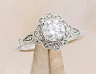 Antique Art Navette Style Lab Created Diamond Circa Engagement 14K Gold FN Rings
