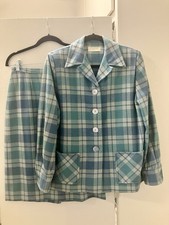 Pendleton Vintage 60s Suit 49er Jacket Blazer Skirt Sz 14 Blue Plaid Womens EUC